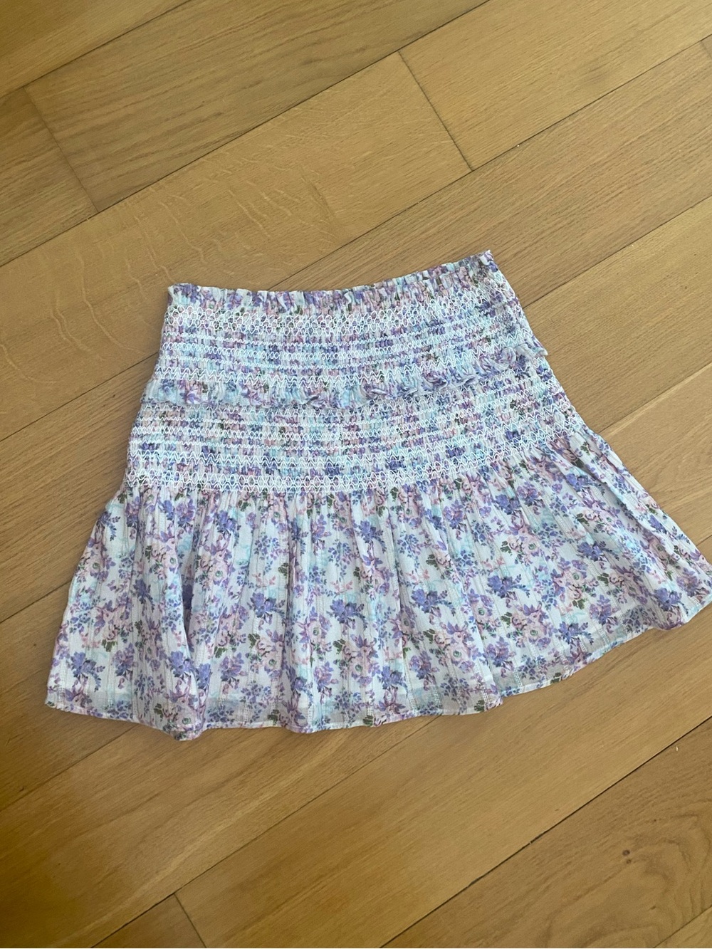 Loveshackfancy Smocked Floral Mini Skirt M